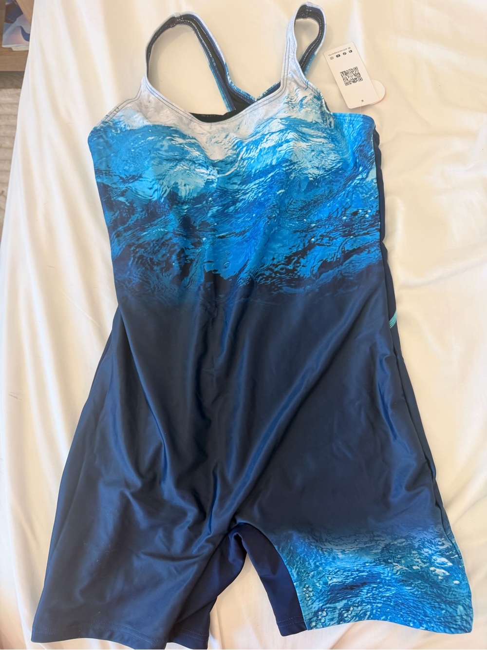 Wave-Print Women's One-Piece Swim Suit in Blue